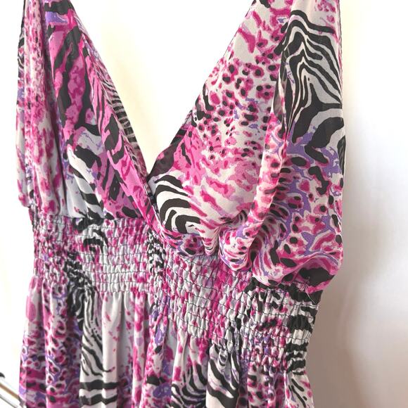 Y2K Pink Zebra Maxi Babydoll Maxi Beach HOCO Jersey Shore Smocked Waist Dress 2X - Picture 3 of 9
